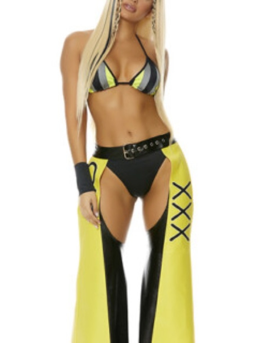 Xtina Christina Aguilera Dirrty Costume Yellow & Black Two-Piece Set with Chaps